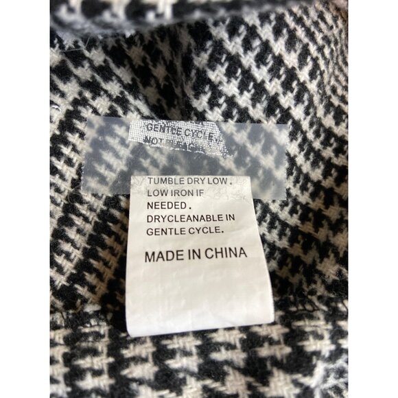 Womens Houndstooth Plaid Shacket Black White Checkered Button Front Retro Glam - Picture 5 of 8